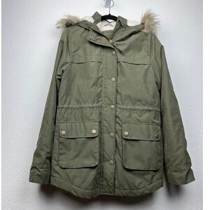 Aeropostale Olive Green Parka Jacket - S - Sherpa Hood Faux Fur Utility Gorpcore